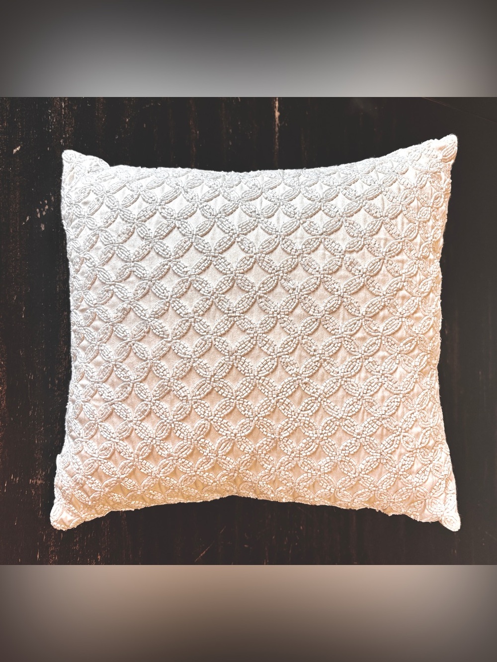 Macys Hotel Collection White Shimmer Beaded Decorative Accent Pillow 12x12